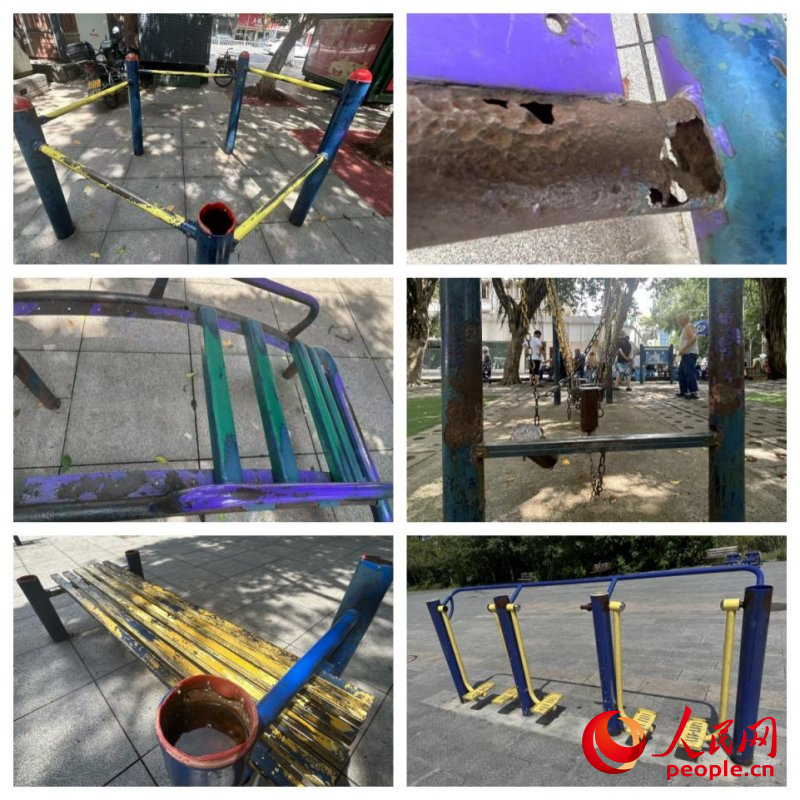 南充顺庆区西山体育场损坏的体育器材。人民网记者 李平摄