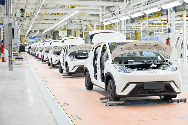 比亚迪常州基地的总装车间。受访者供图